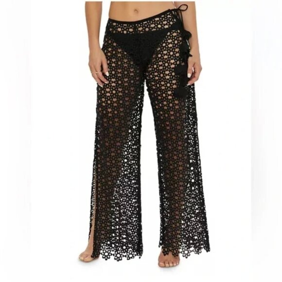 New Trina Turk Chateau Lace Black Swim Beach Pool Cover-Up Pants Medium NWT - Picture 1 of 9
